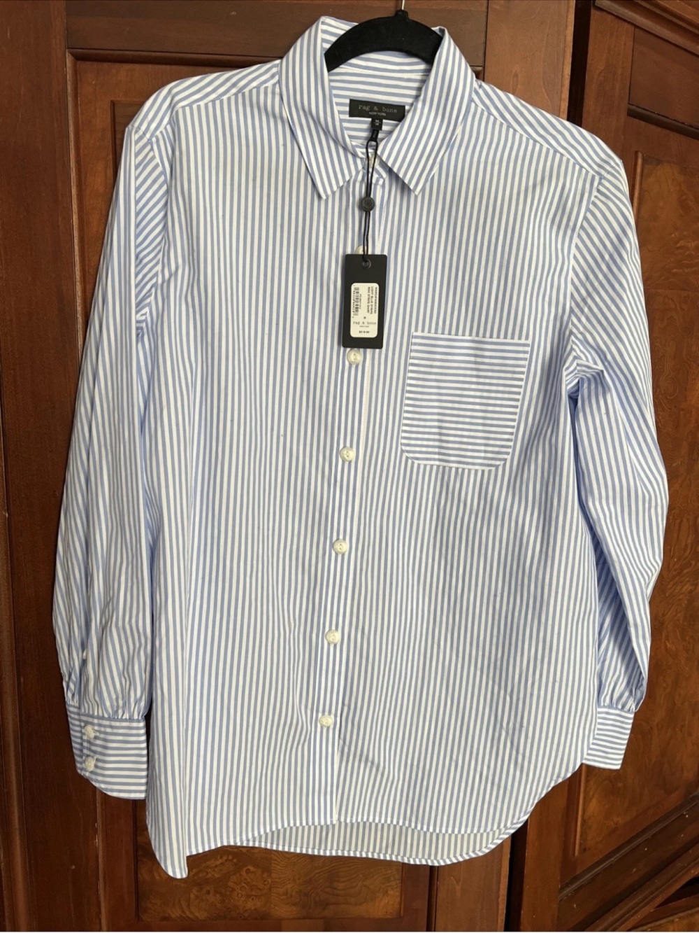 rag & bone poplin cotton max Blue and White Vertical Stripe top